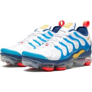 Nike Air VaporMax Plus White and Blue with Red Accents